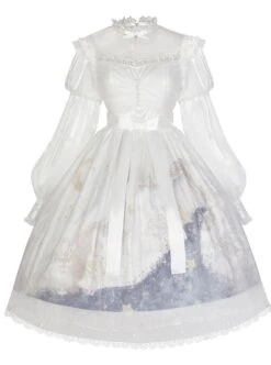 Pick The Stars Series OP Elegant Printing Classic Lolita Dreamy White Long Sleeve Dress -NAUS Lolita Shop 1 500x672 584