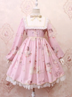 Oil Painting Angel Series Bowknot Classic Lolita Long Sleeve Dress -NAUS Lolita Shop 1 500x672 585
