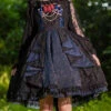 Singer Series Solid Color Pleated Lace Dark Jacquard Trim Neckline Classic Lolita Slip Dress