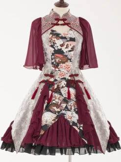 Red-crowned Crane Pattern Chinese Style Classic Lolita Half Sleeve Dress