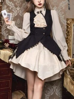 Flower Brand Deacon Series Magician Stripe False Two-Piece Irregular Hem Autumn Winter Classic Lolita Long Sleeve Dress -NAUS Lolita Shop 1 500x672 604