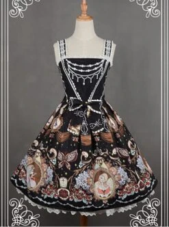 Black Bead Chain Printed Lace Hemline Lolita Dress -NAUS Lolita Shop 1 500x672 608