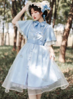 Iris Flower Series OP Butterfly Sleeve Embroidery Blue Classic Lolita Short Sleeve Dress -NAUS Lolita Shop 1 500x672 612