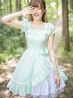 Mint Green Short Sleeve Bowknot Classic Lolita Dress -NAUS Lolita Shop 1 500x672 613