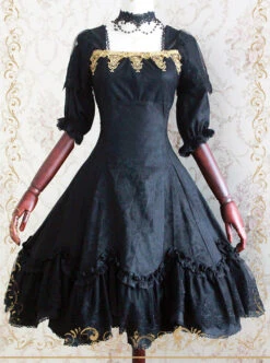 Elegant Black Jacquard Classic Lolita Half Sleeve Dress -NAUS Lolita Shop 1 500x672 618
