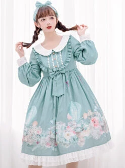 Rabbit Basket Series OP Doll Collar Classic Lolita Long Sleeve Dress -NAUS Lolita Shop 1 500x672 630