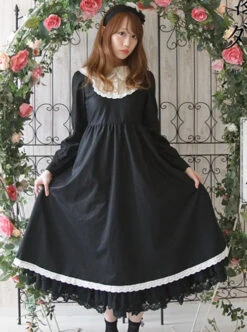 Black Corduroy Long Sleeve Classic Lolita Long Dress -NAUS Lolita Shop 1 500x672 632