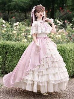 Elegant Gorgeous Lace Collar Purple Bellflower Print Chiffon Ruffle Hem Classic Lolita Short Sleeve Dress Set -NAUS Lolita Shop 1 500x672 633