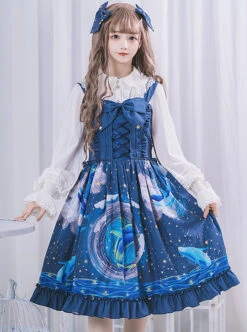 Nebula Whale Series JSK Classic Lolita Blue Sling Dress -NAUS Lolita Shop 1 500x672 635
