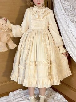 Retro Solid Color Doll Sense Stand Collar Bowknot Lantern Sleeves Spring Autumn Cute Classic Lolita Long-Sleeved Dress -NAUS Lolita Shop 1 500x672 640