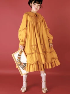 High Waist Doll Collar Pure Color Classic Lolita Long Sleeve Long Dress -NAUS Lolita Shop 1 500x672 650
