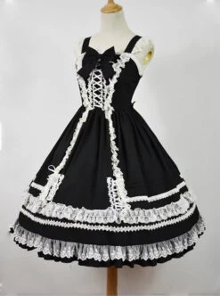 Black And White Sleeveless Lace Bow Classic Lolita Dress 5 Black And White Sleeveless Lace Bow Classic Lolita Dress -NAUS Lolita Shop 1 500x672 651
