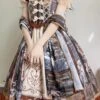Constantine Series OP Elegant Vintage Oil Painting Print Bow Knots Decoration Classic Lolita Short Sleeve Dress Set