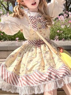 Star Gummy Series Cute Cartoon Sanrio Animal Stripe Print Bowknot Soft Girl Sweet Lolita Suspender Dress Crossbody Bag Socks Set -NAUS Lolita Shop 1 500x672 67