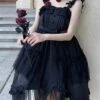 Moon God Dawn Series Irregular Mesh Hem Dark Jacquard Ruffle Slim Fit Rose Classic Lolita Sleeveless Dress