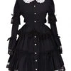 Black Lapel Ruffle Gothic Lolita Long Sleeve Dress