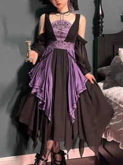 Halloween Black Purple Color Matching Special-Shaped Collar Irregular Oversized Hem Gothic Lolita Dress -NAUS Lolita Shop 1 500x672 689