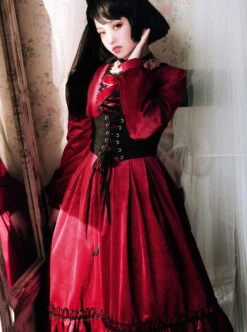 Little Red Riding Hood Series Retro Fairy Style OP Gothic Lolita Long Sleeve Dress -NAUS Lolita Shop 1 500x672 696