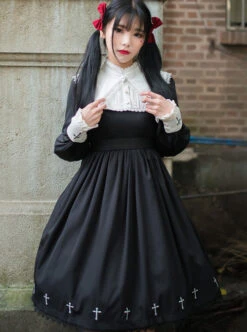 Unknown Poem Series Cross Embroidery Gothic Lolita Black Long Sleeve Dress -NAUS Lolita Shop 1 500x672 703