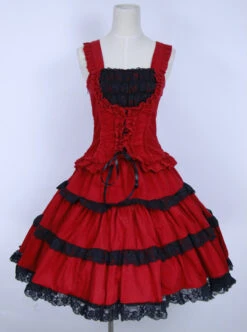 Red Corduroy Gothic Lolita Sling Dress -NAUS Lolita Shop 1 500x672 706