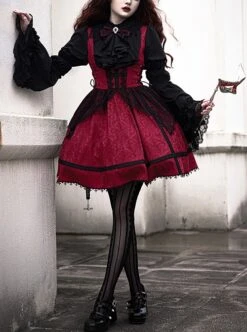 Court Style Retro Fishbone Breast Support Three-Dimensional Jacquard Long Sleeve Gothic Lolita Dress -NAUS Lolita Shop 1 500x672 720