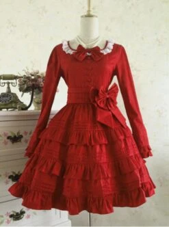 Palace Style Retro Lace Long Sleeve Wine Red Gothic Lolita Dress -NAUS Lolita Shop 1 500x672 729