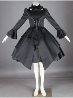 Gorgeous Black Long Sleeves Cotton Gothic Lolita Dress -NAUS Lolita Shop 1 500x672 735