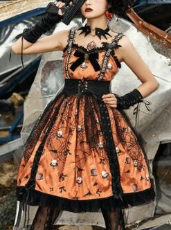 Sweet Cool Girly Halloween Clown Print Spider Web Decoration Lace Gothic Lolita Sleeveless Dress -NAUS Lolita Shop 1 500x672 738