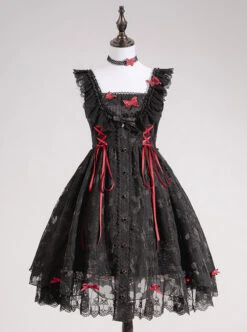 Floating Moon Dark Night Series JSK Dark Night Black Organza Gothic Lolita Sling Dress -NAUS Lolita Shop 1 500x672 741
