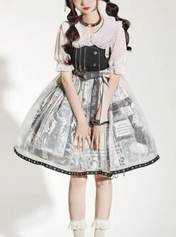 Little Tengu Series JSK Black Printing Tulle Hem Black Cute Punk Street Gothic Lolita Sling Dress -NAUS Lolita Shop 1 500x672 747