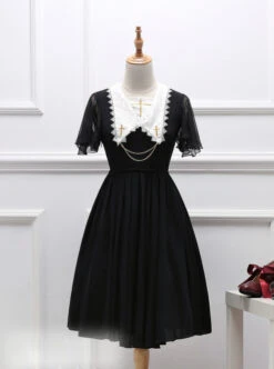 Black Short Sleeves Crucifix Gothic Lolita Dress -NAUS Lolita Shop 1 500x672 758