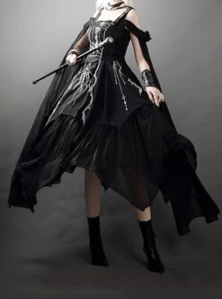 Horus Series Dark Black Gothic Noble Snake Blade Silver Embroidery Necklace Sleeveless Dress Match Wrist Sleeves Set -NAUS Lolita Shop 1 500x672 783