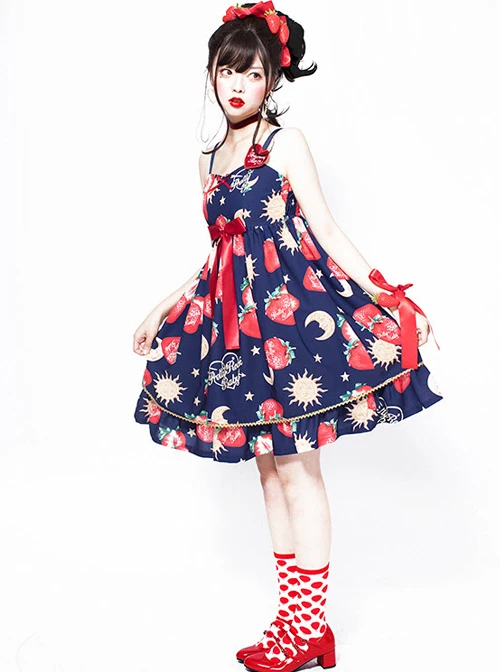 Strawberries Floating In The Universe Series High Waist Version Sweet Lolita Sleeveless Dress 3 Strawberries Floating In The Universe Series High Waist Version Sweet Lolita Sleeveless Dress - Image 3