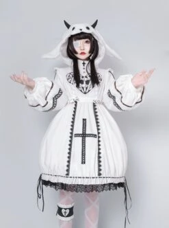 Devil Rabbit Series OP Autumn Winter Halloween Gothic Lolita Long Sleeve Dress With Detachable Plush Rabbit Ears Hat -NAUS Lolita Shop 1 500x672 806
