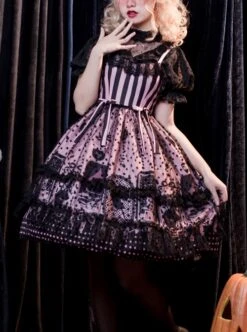 Striped Witch Cat Print Detachable Black Star Lace Net Yarn Halloween Gothic Lolita Sleeveless Dress -NAUS Lolita Shop 1 500x672 825