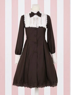 Little Stand Collar Concise Gothic Lolita Long Sleeve Dress -NAUS Lolita Shop 1 500x672 831