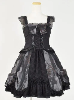 Black Chiffon Lace-up Gothic Lolita Sling Dress -NAUS Lolita Shop 1 500x672 833
