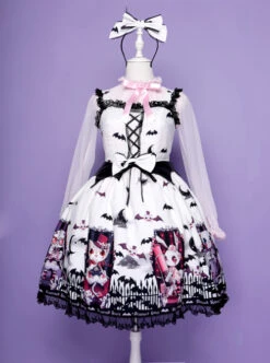 Halloween Dark Bat Coffin Printing Lace Gothic Lolita Sling Dress -NAUS Lolita Shop 1 500x672 84
