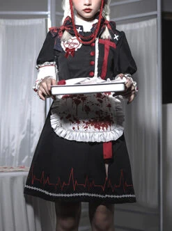 Scarlet Cross Series OP Short Style Blood Printing Halloween Nurse Gothic Lolita Long Sleeve Dress -NAUS Lolita Shop 1 500x672 857
