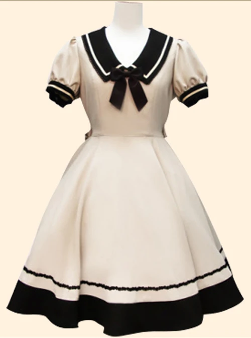 Navy Collar Bowknot School Lolita Short Sleeve Dress 2 Navy Collar Bowknot School Lolita Short Sleeve Dress - Image 2