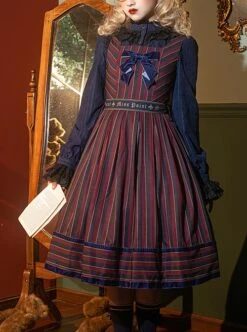 School Style Retro Stripe Contrast Color Simple Daily Commuting School Lolita Sleeveless Dress -NAUS Lolita Shop 1 500x672 876