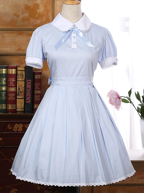 Lapel Bowknot School Lolita Short Sleeve Dress 1 Lapel Bowknot School Lolita Short Sleeve Dress