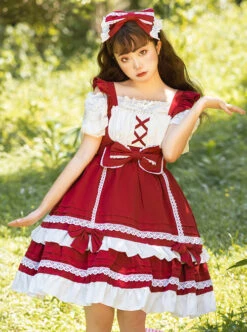 Candy House Series JSK Pure Color Bowknot Sweet Lolita Sling Dress -NAUS Lolita Shop 1 500x672 895
