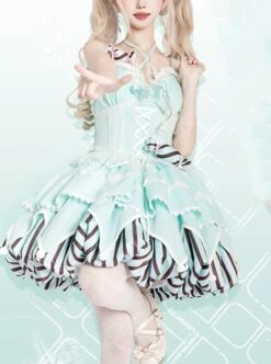 Sweetheart Gummies Series Limited Edition Candy Mint Chocolate Stripe Lace Bowknot Flower Bud Sweet Lolita Sling Dress -NAUS Lolita Shop 1 500x672 900