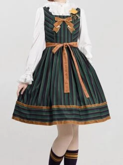 School Style Retro Stripe Contrast Color Simple Daily Commuting School Lolita Sleeveless Dress -NAUS Lolita Shop 10 500x672 127