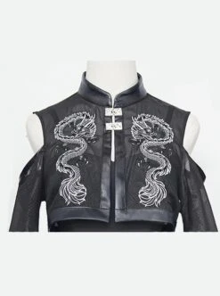 Chinese Style Black Stand-Up Collar Off-The-Shoulder Mid-Sleeve Embroidered Short Coat Metal Decorate Hem Punk Lolita Sleeveless Dress Suit -NAUS Lolita Shop 10 500x672 188