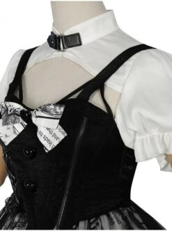Black White Alice Series OP Retro Splicing Irregular Hem Punk Lolita Short Sleeve Dress -NAUS Lolita Shop 10 500x672 194