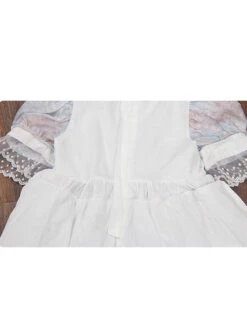 Blue Pink Pleated Lace Mesh Heart Shape Design Pleated Bow Knot Children Lolita Kids Short Sleeve Dress -NAUS Lolita Shop 10 500x672 217