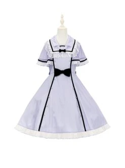 Herringbone Jacquard Polka Dot Chiffon Lace Shawl Sleeve Design Bow Classic Lolita Short Sleeve Dress -NAUS Lolita Shop 10 500x672 26