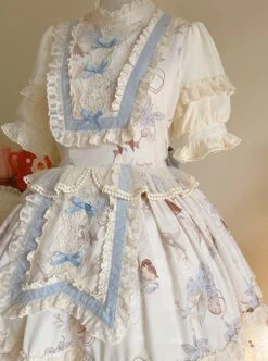 Deer Bell Girls Series Elegant Cute Animal Pattern Printing Lace Bowknot Decoration Ruffle Hem Classic Lolita Short Sleeve Dress OP -NAUS Lolita Shop 10 500x672 37